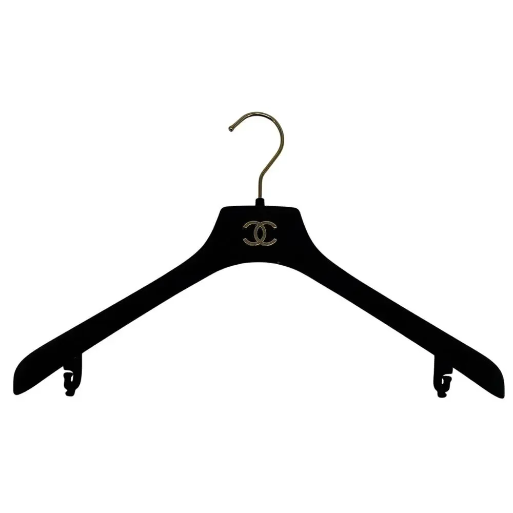 Chanel Authentic Black Velvet Gold CC Emblem Coat Hanger 16